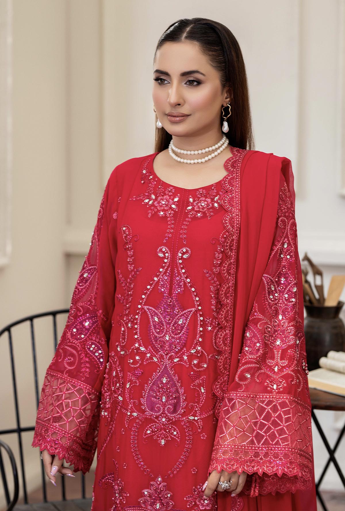 Raisham By ZA Clothes Embroidered Chiffon Semi-Stitched 3pcs