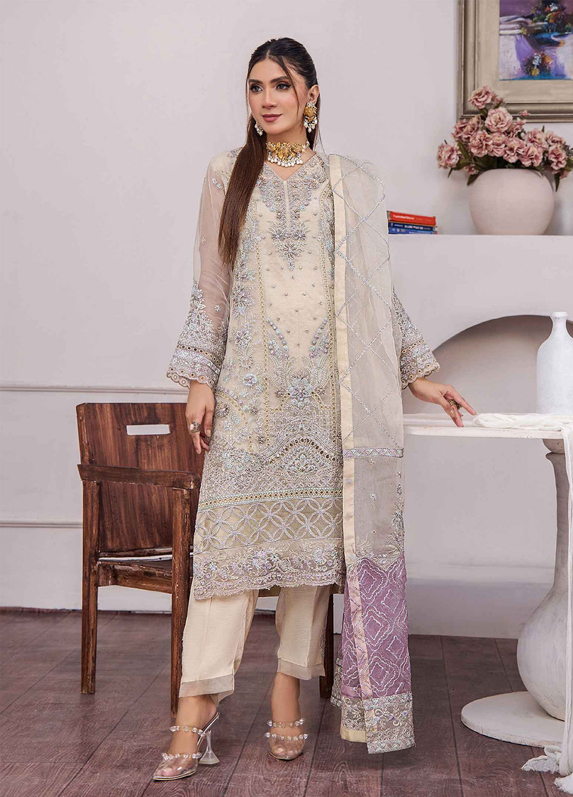 ZA Clothes Gulshan Embroidered Organza Ready to wear 3pcs