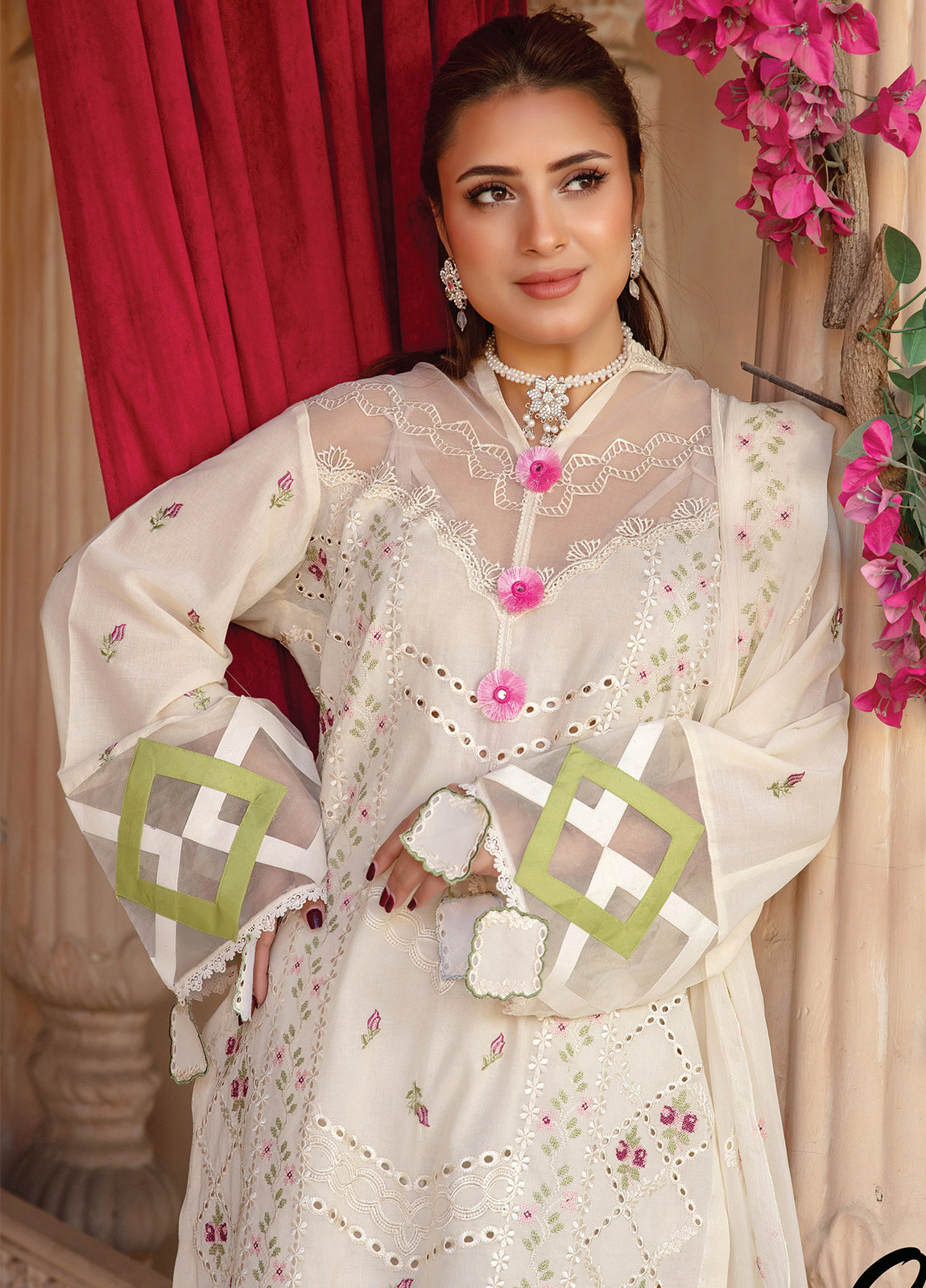 Anaya Hoor Swiss Saga Embroidered  Unstitched Lawn 3pcs