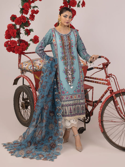 RANGEELI Digital Printed Embroidered Unstitched Lawn 3pcs