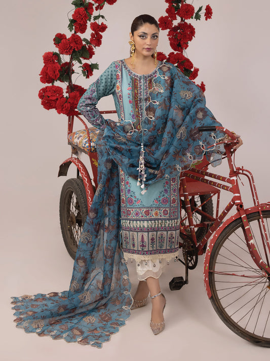 RANGEELI Digital Printed Embroidered Unstitched Lawn 3pcs