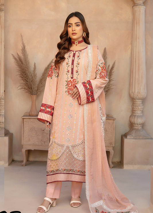 Anaya Hoor Swiss Saga Embroidered  Unstitched Lawn 3pcs