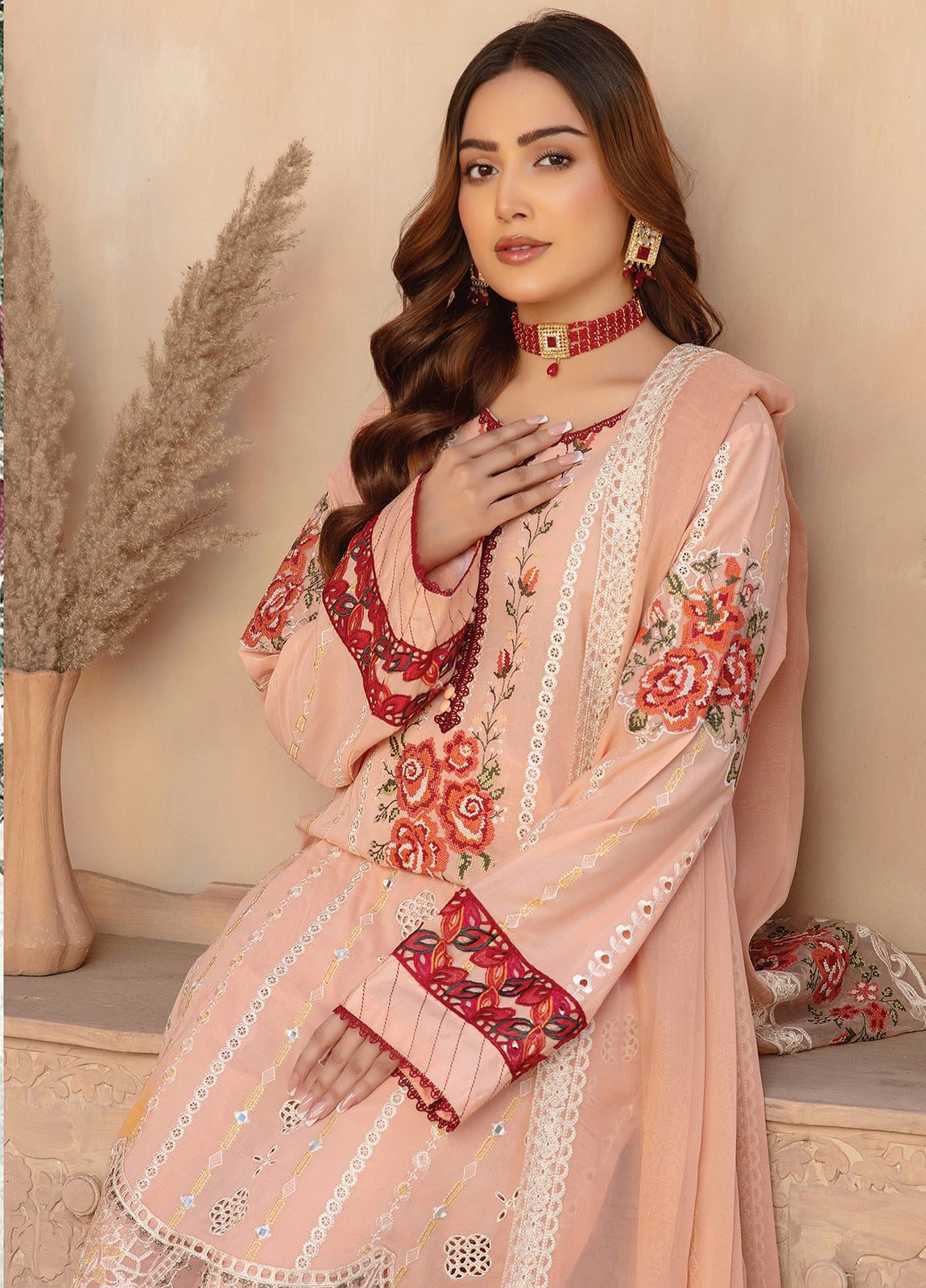 Anaya Hoor Swiss Saga Embroidered  Unstitched Lawn 3pcs