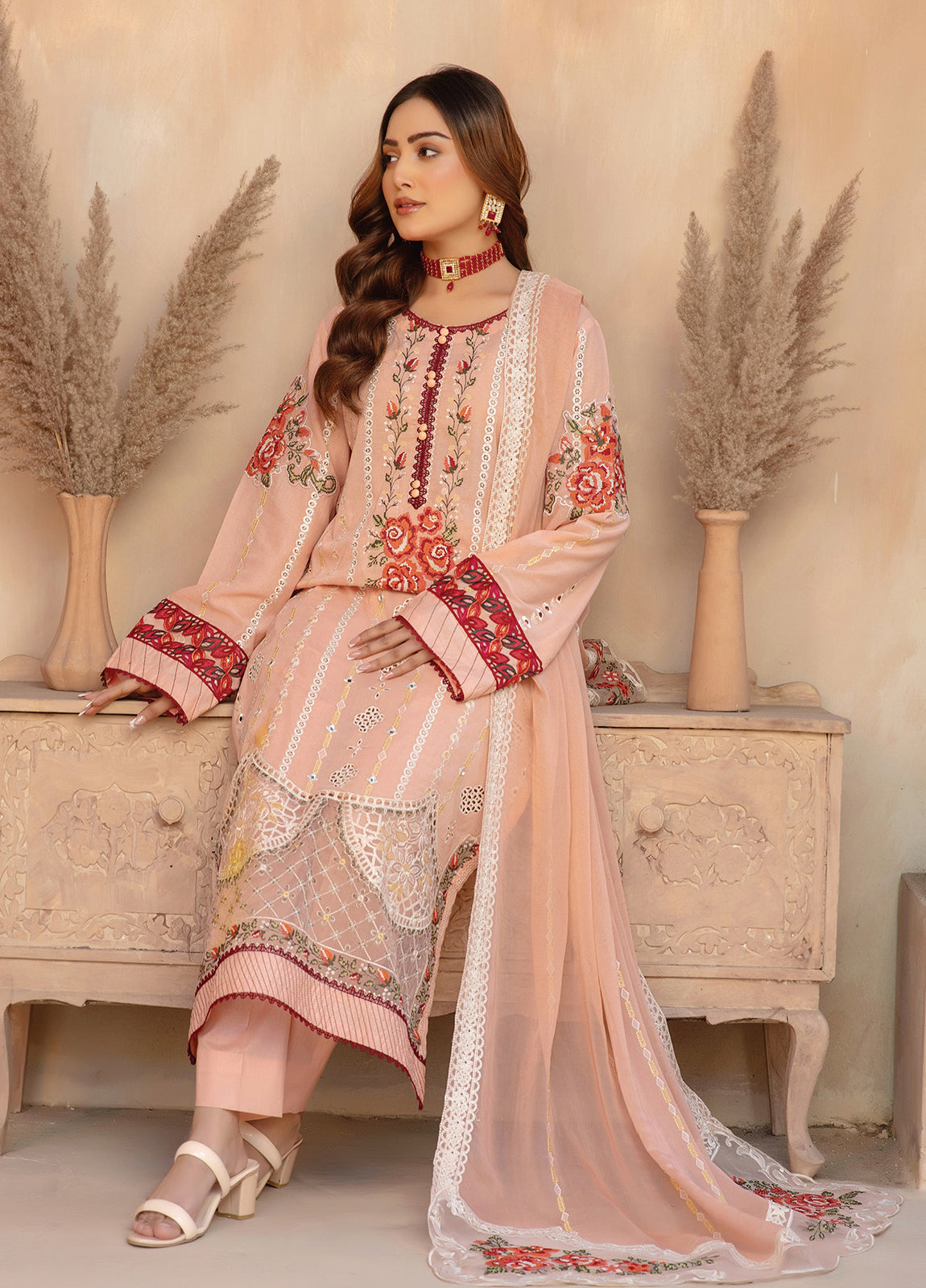 Anaya Hoor Swiss Saga Embroidered  Unstitched Lawn 3pcs