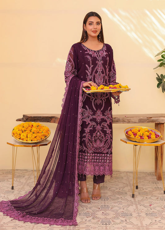 Raya By Hannan Fabrics Luxury Embroidered Chiffon Semi-Stitched 3pcs