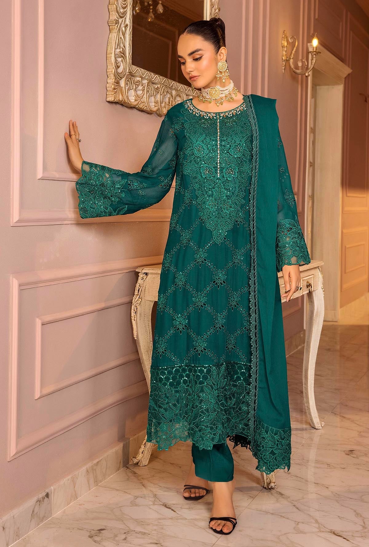 Ranak-E-Mehal Embroidered Chiffon Semi-Stitched 3pcs