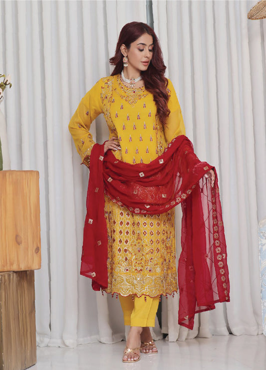 Nisha Embroidered Chiffon Semi-Stitched 3pcs