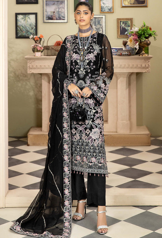 Ameerah Embroidered Mamberg Chiffon Semi-Stitched 3pcs