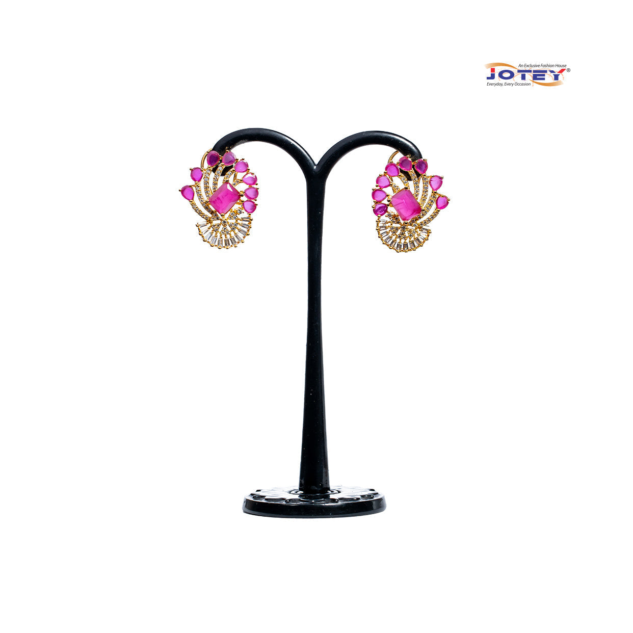 Diamond Cut Ruby Stone Earrings - Jotey