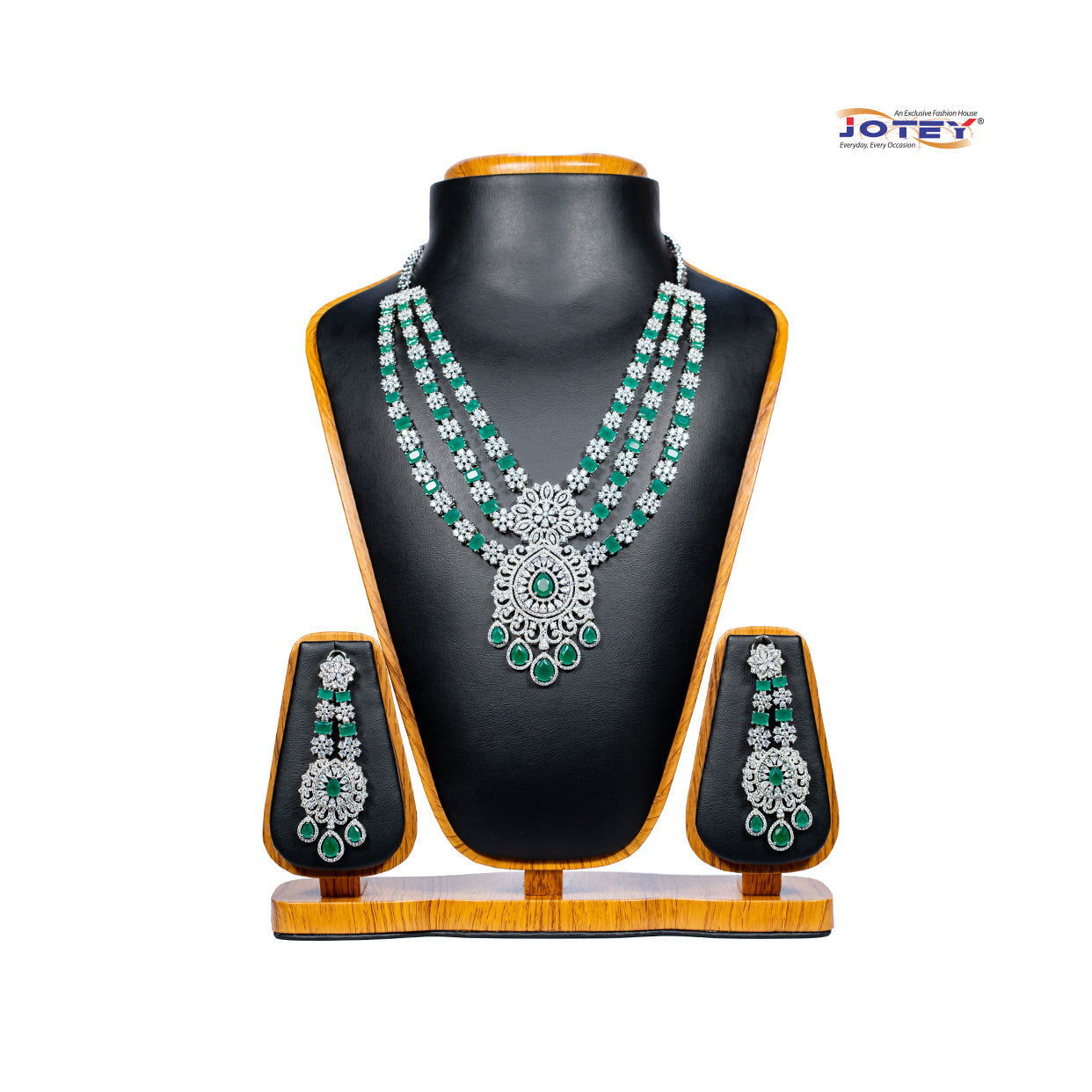 Dimond Cut Green Stone Neckless Set - Jotey