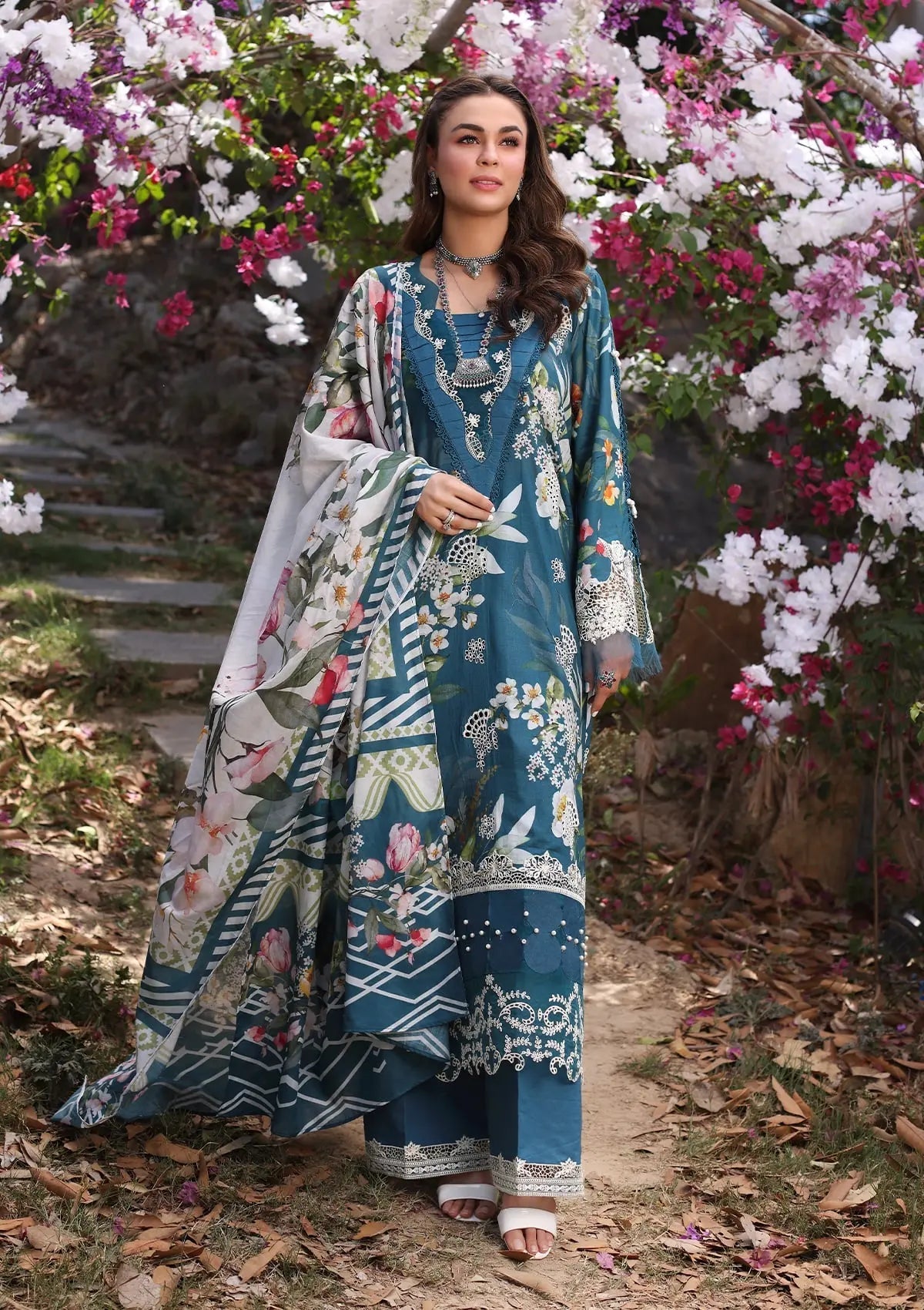 Elaf Print Chikankari Lawn Unstitched 3pcs - Jotey