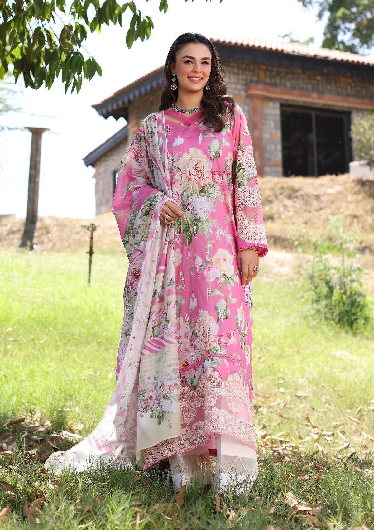 Elaf Print Chikankari Lawn Unstitched 3pcs - Jotey