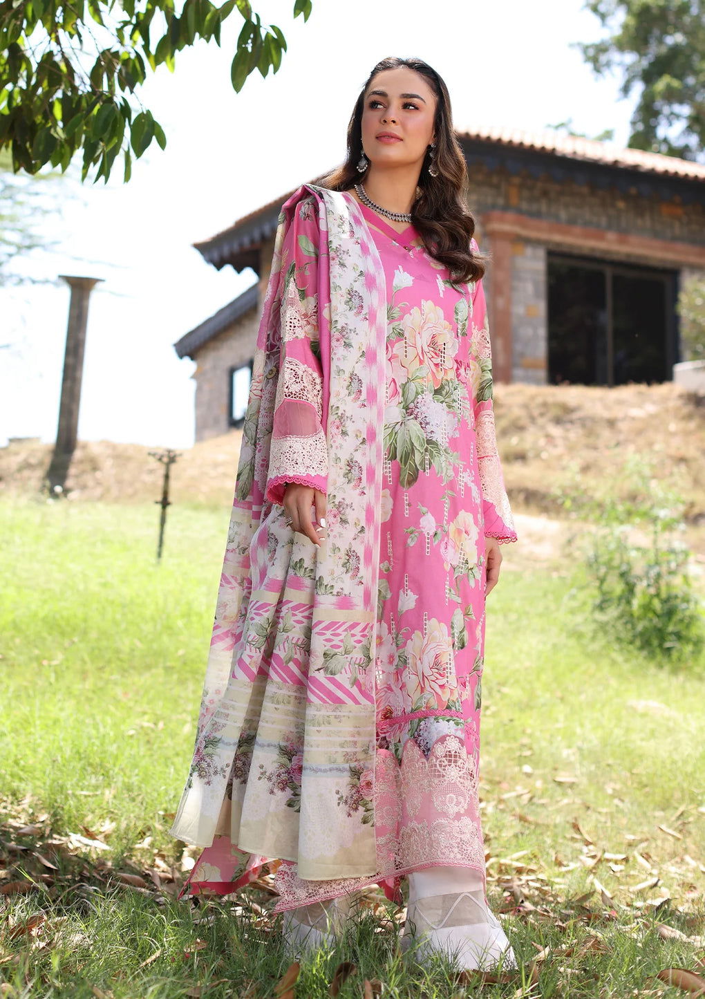 Elaf Print Chikankari Lawn Unstitched 3pcs - Jotey