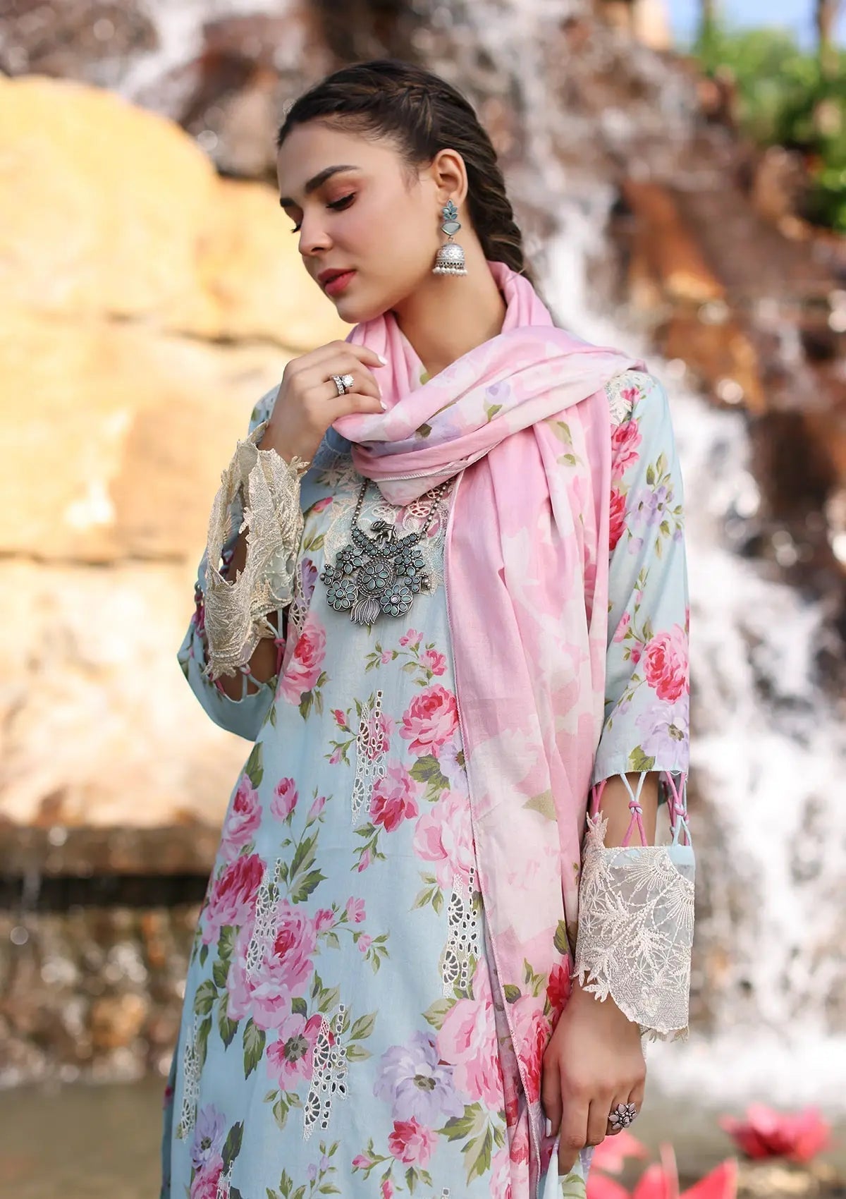 Elaf Print Chikankari Lawn Unstitched 3pcs - Jotey