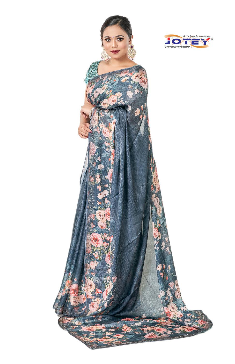 Floral Print Art Silk Saree - Jotey