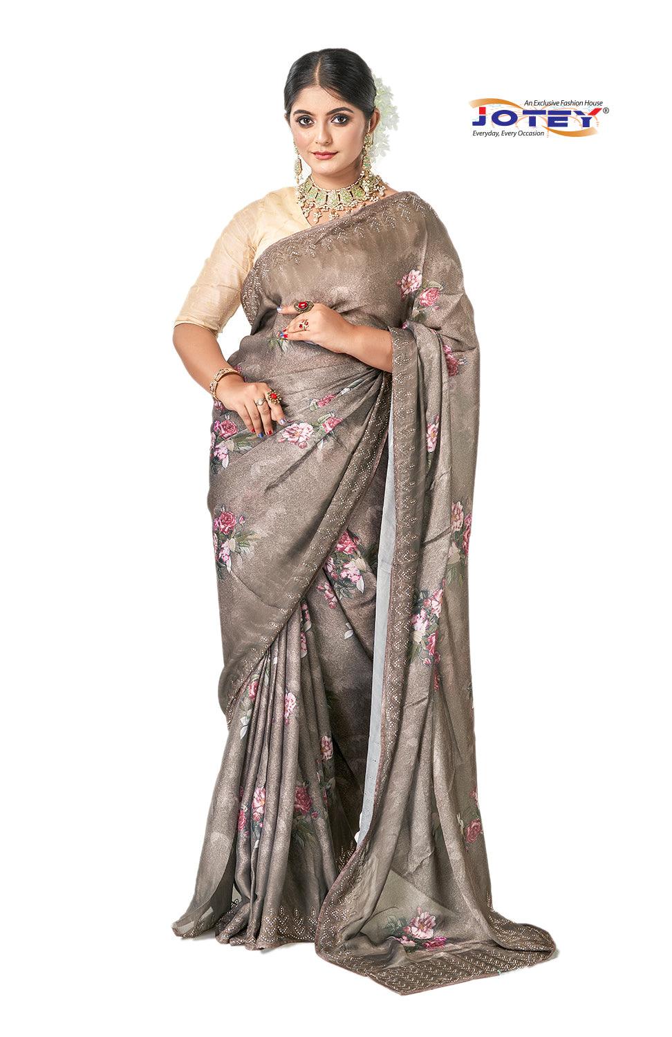 Floral Print Art Silk Saree - Jotey