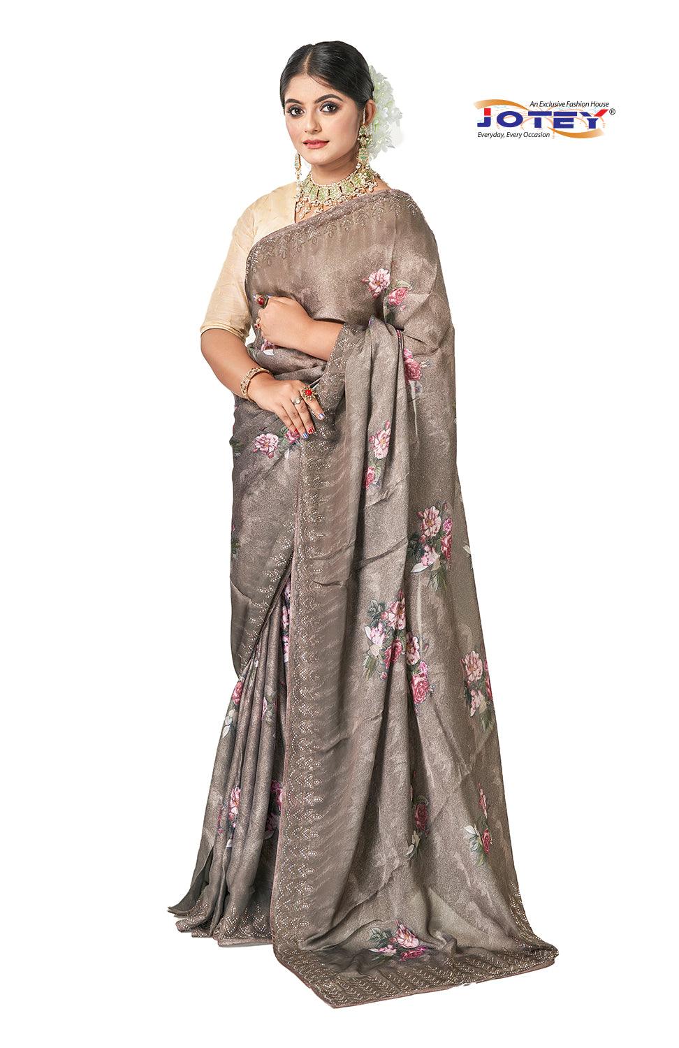 Floral Print Art Silk Saree - Jotey