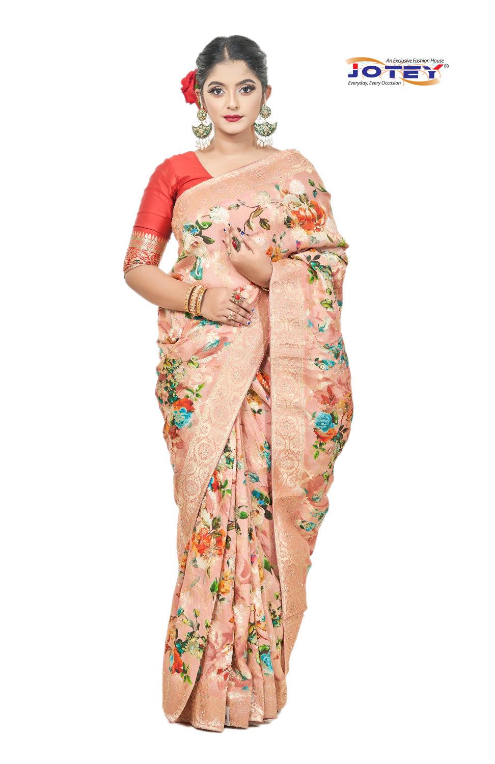 Georgette Banarasi Floral Printed Saree - Jotey