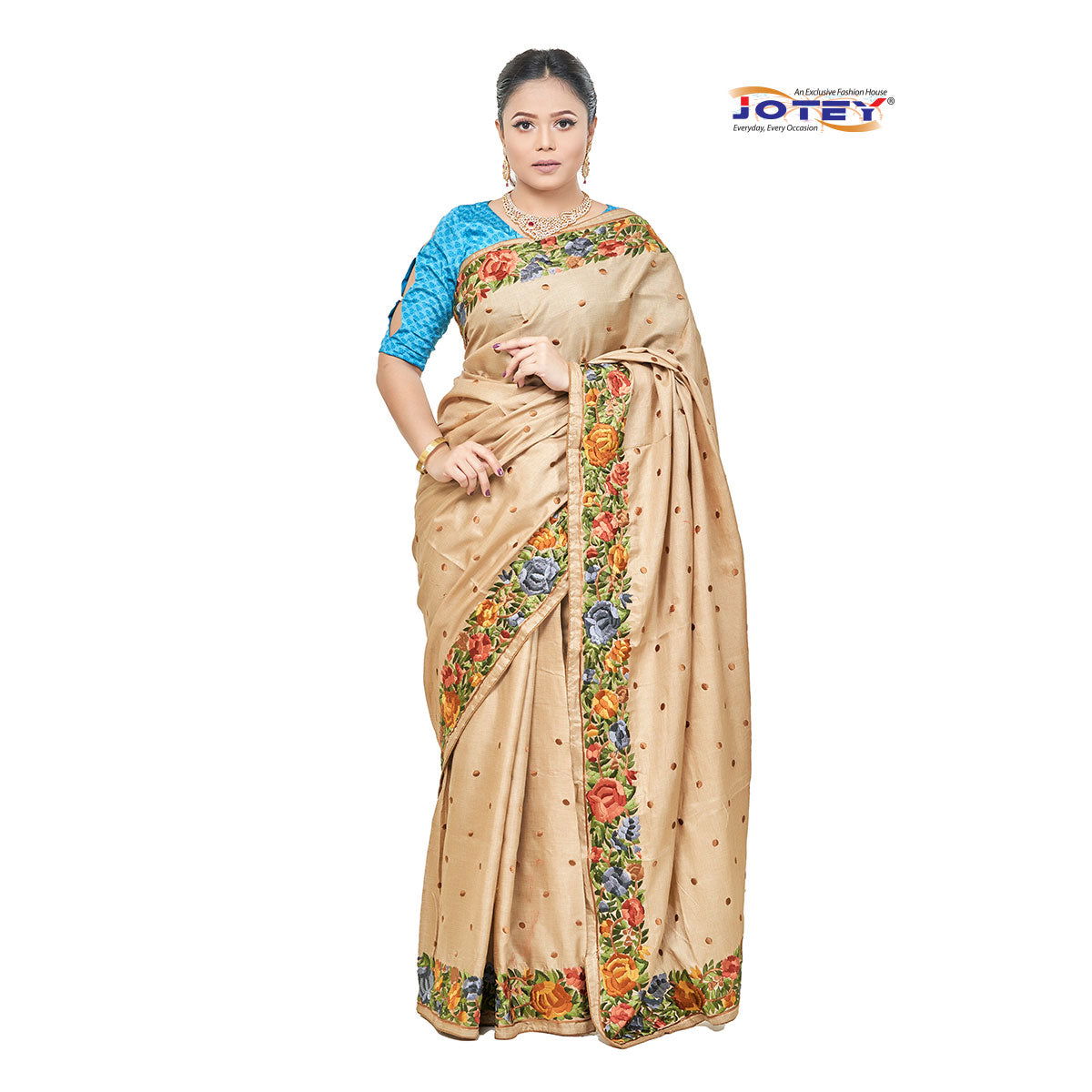 Hand Embroidery Tussore Silk Saree - Jotey