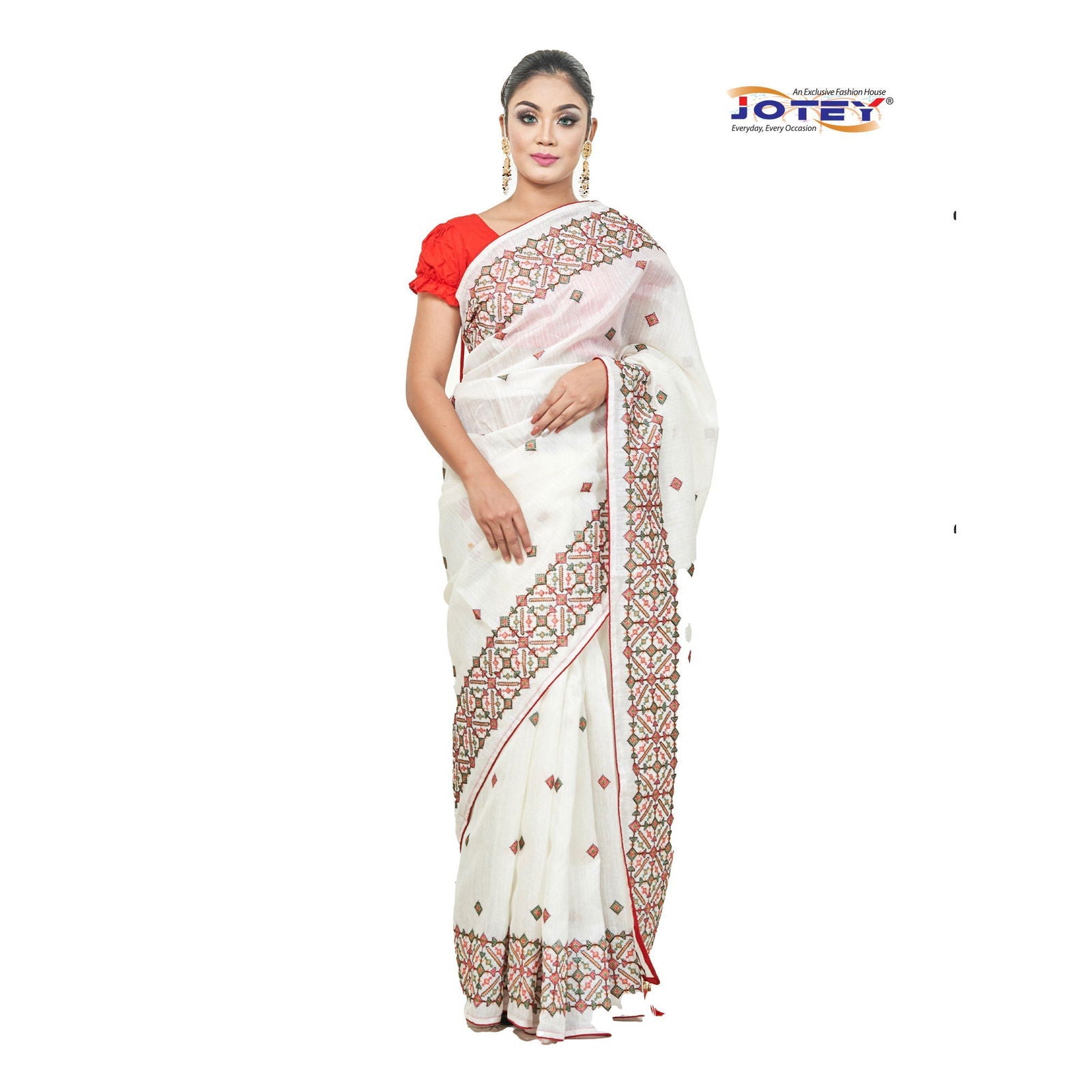 Hand Embroidery Tussore Silk Saree - Jotey