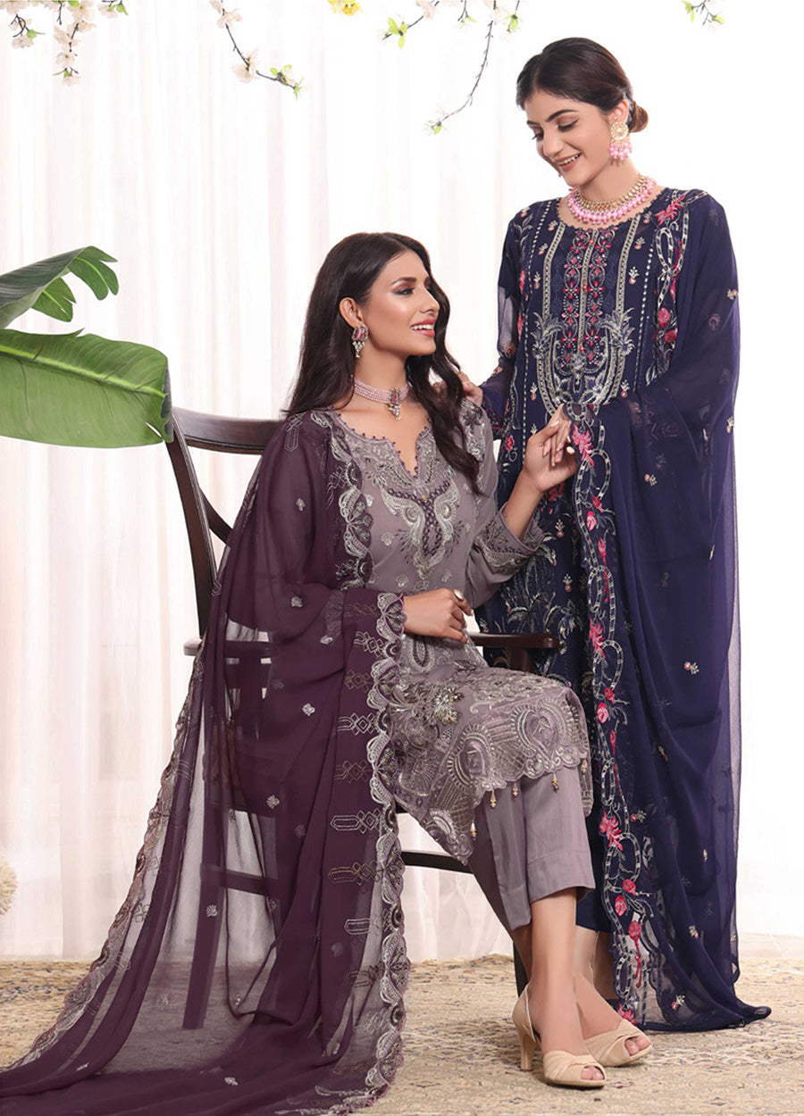 Maab Rana Arts - Chiffon Embroidered Semi Stitched 3pcs - Jotey