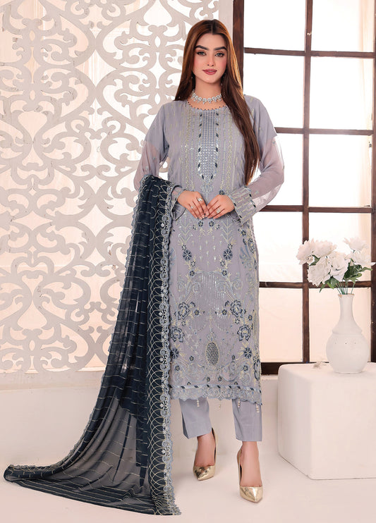 Maah Rang By Bin Hameed Luxury Chiffon Semi Stitched 3pcs - Jotey