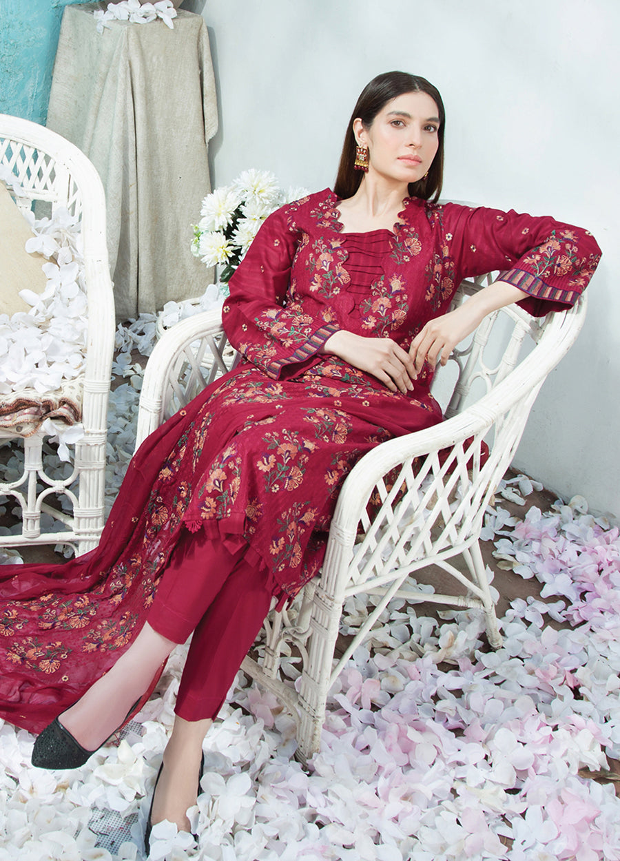 Manizay Khanam Embroidered Fancy Lawn 3Pcs - Jotey