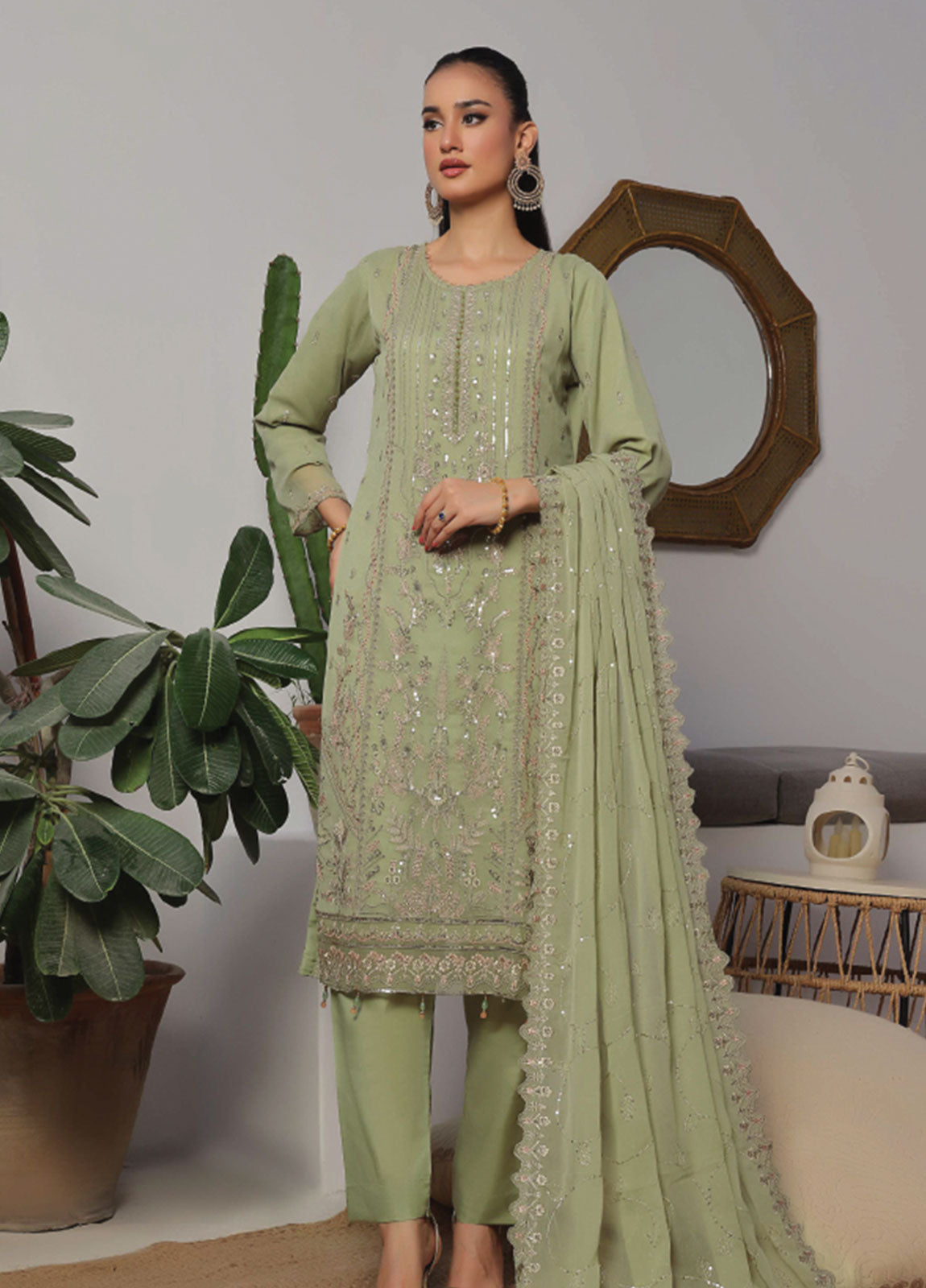 Azure By Bin Hameed Luxury Chiffon Embroidered  Semi-Stitched 3pcs