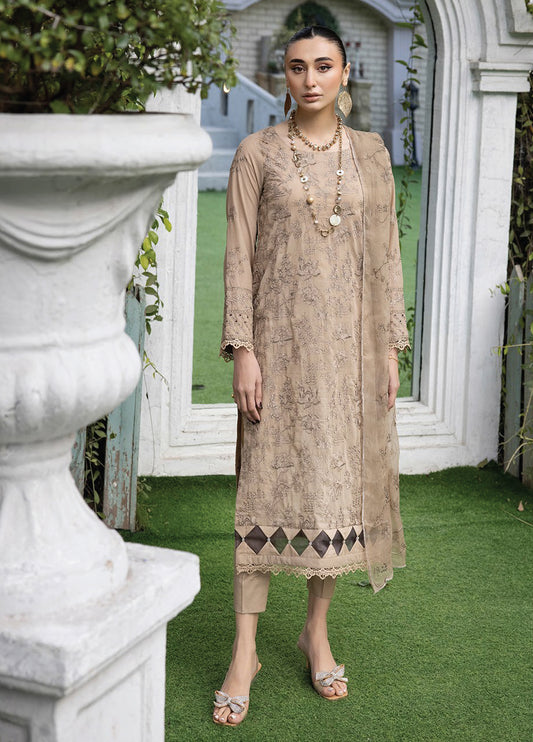 Valentina By Anaya Hoor Embroidered Swiss 3pcs - Jotey